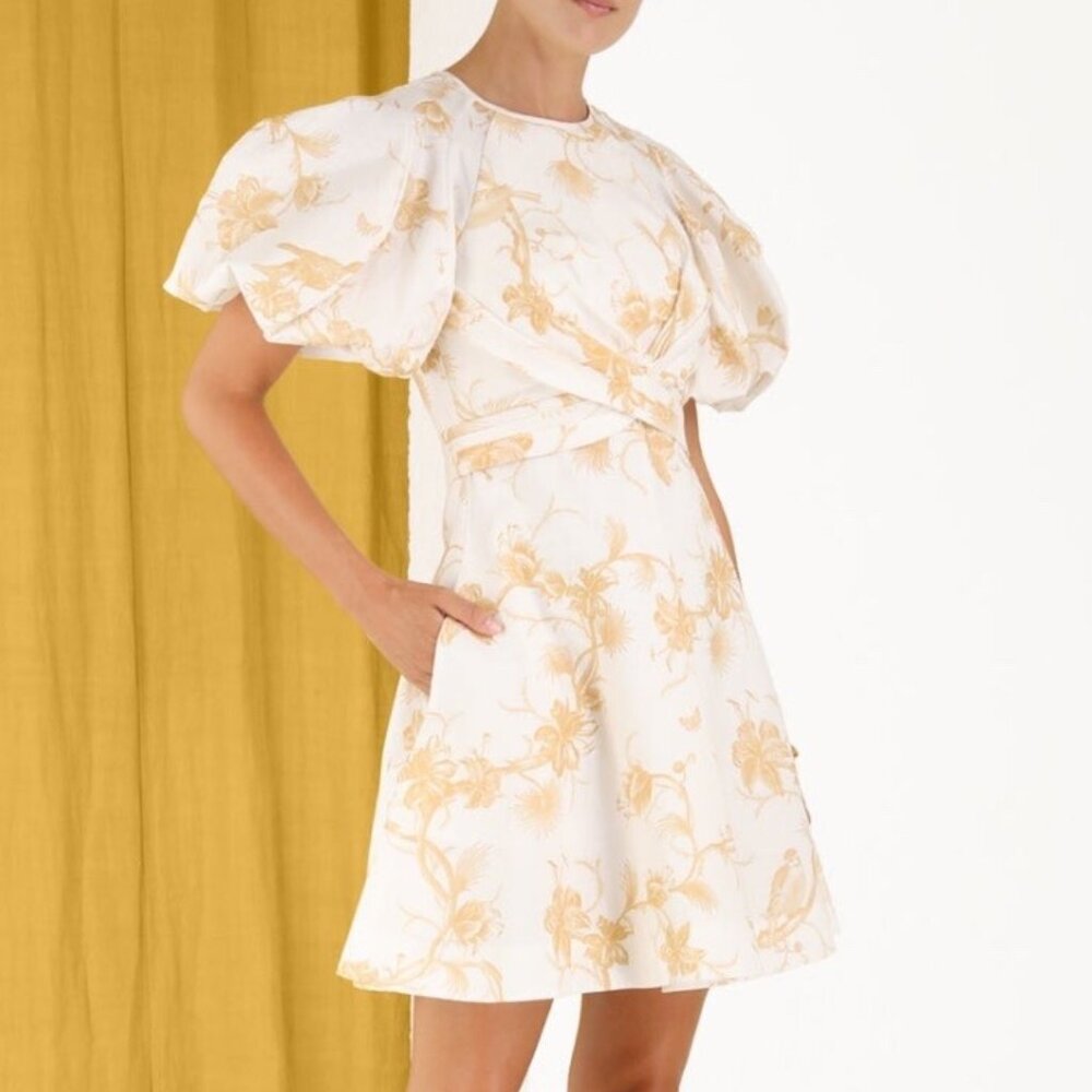 Perfect Zimmermann Linen Wrap Mini Dress in Kiera Tan